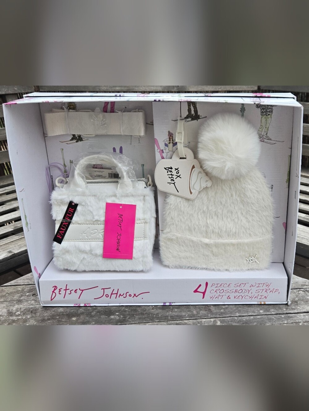 Betsey Johnson 4 Piece Set; Crossbody, Strap, Hat & Keychain NWT